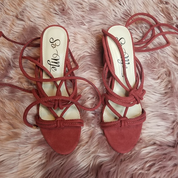 So Me Brick Red Lace-Up Block Heels - Picture 2 of 3